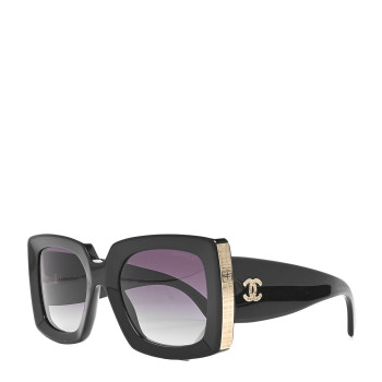 CHANEL Acetate Rectangle Sunglasses 5435 Black
