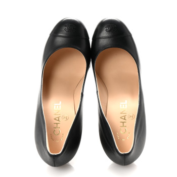CHANEL Lambskin CC Cap Toe Platform Pumps 38.5 Black