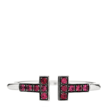 TIFFANY 18K White Gold Ruby T Wire Ring 56 7.75