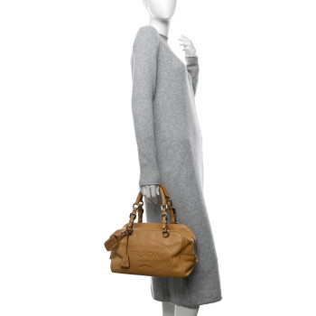 PRADA Vitello Daino Print Logo Bowler Beige