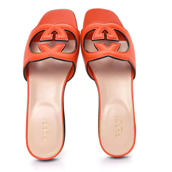 GUCCI Cosmos Softy Calfskin Interlocking G Cut Out Slide Sandals 36 Deep Orange