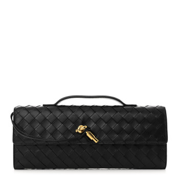 BOTTEGA VENETA Nappa Intrecciato Long Andiamo Top Handle Clutch Black