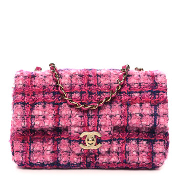 CHANEL Tweed Quilted Mini Rectangular Flap Fuchsia Purple