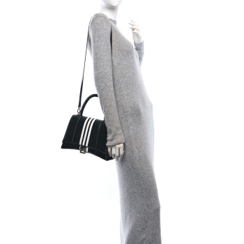 BALENCIAGA X ADIDAS Shiny Box Calfskin Medium Hourglass Top Handle Bag Black White
