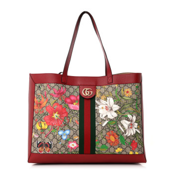 GUCCI GG Supreme Monogram Flora Web Large Ophidia Tote Red