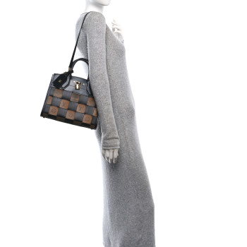 LOUIS VUITTON Calfskin Monogram Damier Tressage City Steamer PM Black