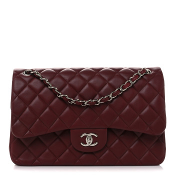 CHANEL Lambskin Quilted Jumbo Double Flap Burgundy