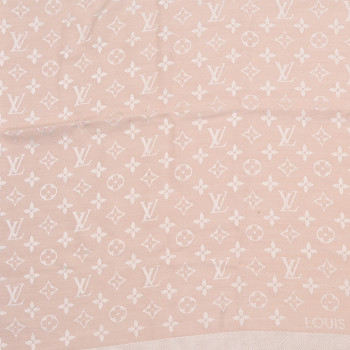 LOUIS VUITTON Silk Wool Monogram Denim Shawl Rose