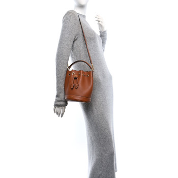 CELINE Calfskin Teen Clara Drawstring Bucket Bag Tan