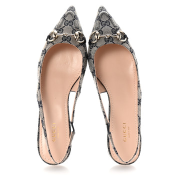 GUCCI Monogram Horsebit Womens Slingback Ballet Flat 39 Beige Blue