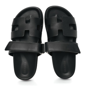 HERMES Calfskin Womens Chypre Sandals 36.5 Black