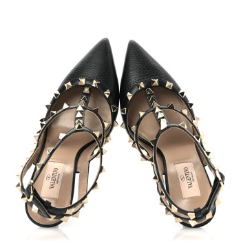 VALENTINO GARAVANI Calfskin Nappa Rockstud Ankle Strap 100mm Pumps 37 Black