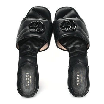 GUCCI Nappa Matelasse Monochrome GG Marmont 75mm Slide Sandals 35.5 Black