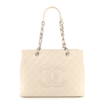 CHANEL Caviar Quilted Grand Shopping Tote GST White