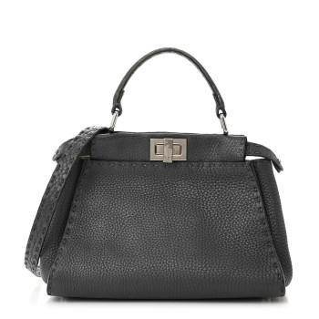 FENDI Cuoio Romano Selleria Bi-Color Mini Peekaboo Iconic Satchel Asfalto Latte