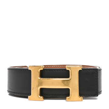 HERMES Box Courchevel 38mm H Belt 80 32 Black Gold