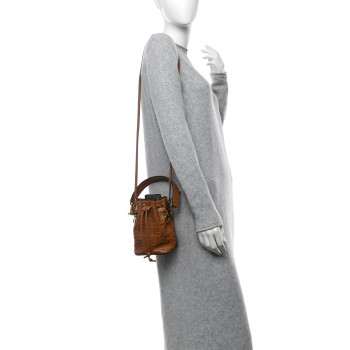 FENDI Vitello Cristallo Nature F is Fendi FF 1974 Embossed Mini Mon Tresor Bucket Bag Cuoio