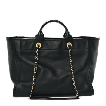 CHANEL Calfskin Medium Deauville Tote Black