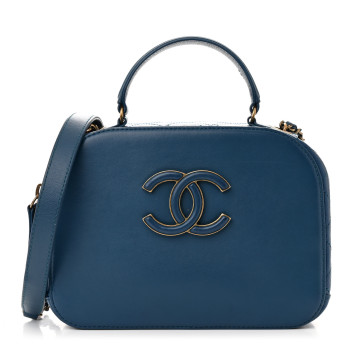CHANEL Shiny Calfskin Goatskin Quilted Small Coco Curve Vanity Blue