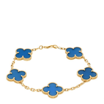VAN CLEEF & ARPELS 18K Yellow Gold Blue Agate 5 Motifs Vintage Alhambra Bracelet