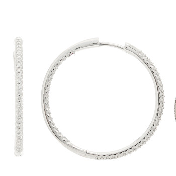 ROBERTO COIN 18K White Gold Diamond 30mm Micropave Hoop Earrings