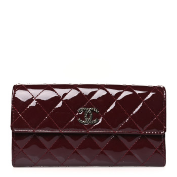 CHANEL Patent Quilted Large Brilliant Flap Wallet Dark Burgundy
