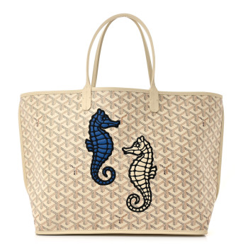 GOYARD Goyardine Embroidered Seahorse Reversible Anjou PM Sand