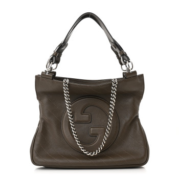 GUCCI Sakai Be Green Calfskin Diagonal Stitched Small Blondie Tote Craclet Brown
