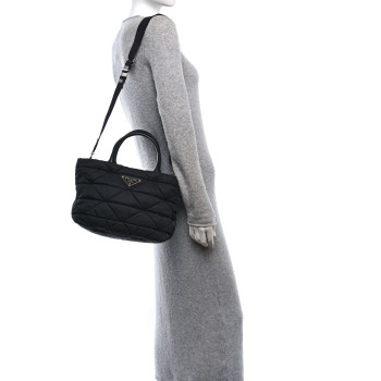 PRADA Re-Nylon Nappa Triangle Quilted Padded Small Double Handled Zip Tote Black