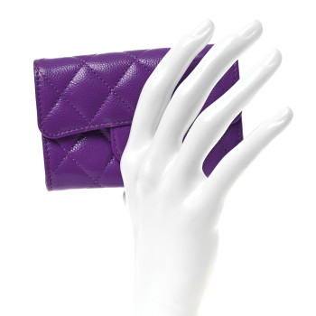 CHANEL Caviar Quilted Flap Card Holder Wallet Purple