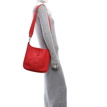 HERMES Taurillon Clemence Evelyne III PM Rouge Pivoine