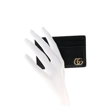 GUCCI Calfskin Boar Effect GG Marmont Card Holder Black