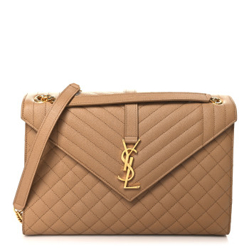SAINT LAURENT Grain De Poudre Large Tri-Quilt Monogram Satchel Cork