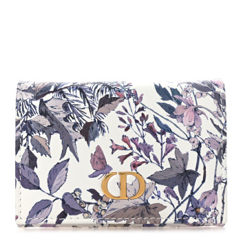 CHRISTIAN DIOR Calfskin Butterfly Printed Caro XS Wallet White Multicolor