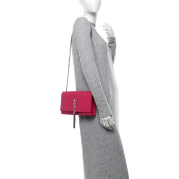 SAINT LAURENT Calfskin Crocodile Embossed Medium Classic Monogram Kate Tassel Satchel Fuchsia
