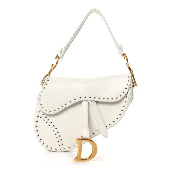CHRISTIAN DIOR Calfskin Braided Saddle Bag White