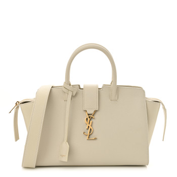SAINT LAURENT Calfskin Baby Monogram Downtown Cabas White