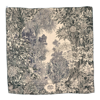 HERMES Cashmere Silk All 'Orto Botanico Di Palermo Shawl 140 Vert Loden Naturel Encre