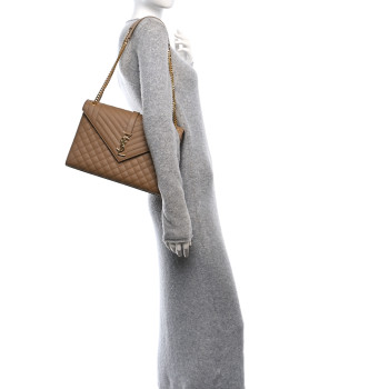 SAINT LAURENT Grain De Poudre Large Tri-Quilt Monogram Satchel Cork
