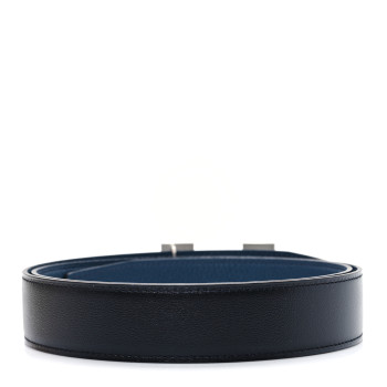 HERMES Box Togo 32mm Guilloche H Belt 90 36 Black Bleu Nuit