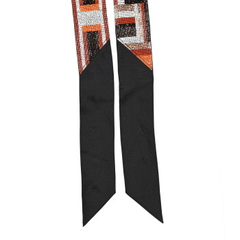 HERMES Silk Embroidered Beaded Tresses H Twilly Black Rouge H Argent