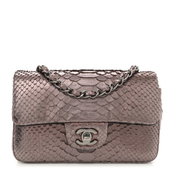 CHANEL Metallic Snakeskin Mini Rectangular Flap Bronze