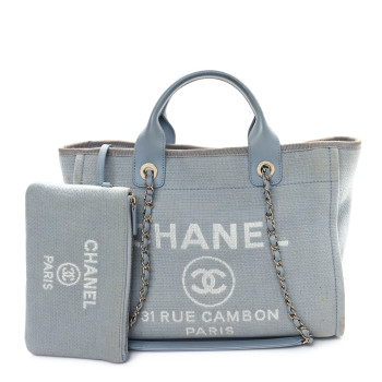 CHANEL Mixed Fibers Small Deauville Tote Light Blue