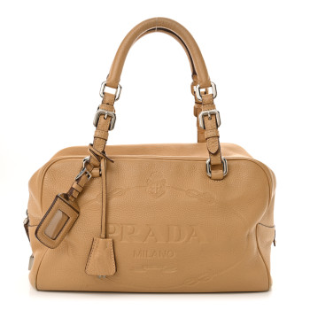 PRADA Vitello Daino Print Logo Bowler Beige