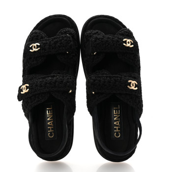 CHANEL Crochet Velcro Dad Sandals 39 Black