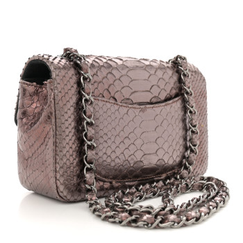 CHANEL Metallic Snakeskin Mini Rectangular Flap Bronze