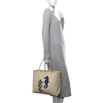 GOYARD Goyardine Embroidered Seahorse Reversible Anjou PM Sand