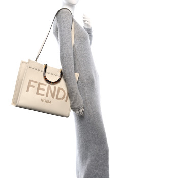 FENDI Vitello King Plexiglass Medium Fendi Sunshine Shopper Tote White Ice