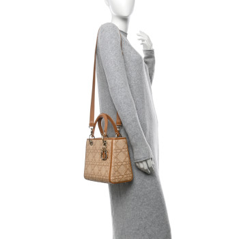CHRISTIAN DIOR Raffia Medium Lady Dior Bag Beige
