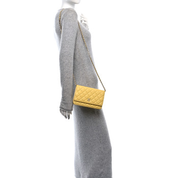 CHANEL Caviar Quilted Tiny CC Wallet On Chain WOC Yellow